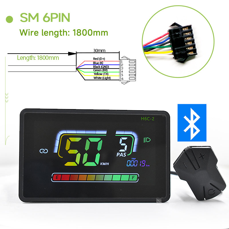 H6C-2Bluetooth Lcd Cycling Computer UART2 24/36/48/60V Single Motor