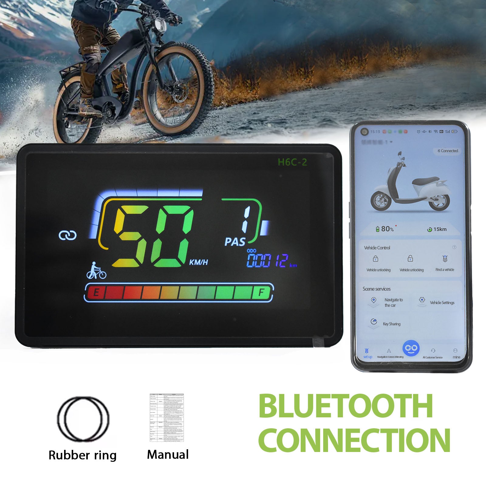 H6C-2Bluetooth Lcd Cycling Computer UART2 24/36/48/60V Single Motor