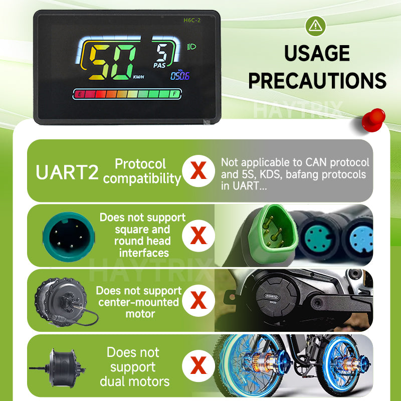 H6C-2Bluetooth Lcd Cycling Computer UART2 24/36/48/60V Single Motor